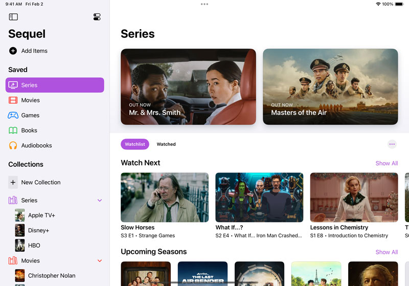 Screenshot der Sequel-App auf dem iPad Screenshot der Sequel-App auf dem iPad