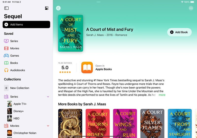 Screenshot der Sequel-App auf dem iPad Screenshot der Sequel-App auf dem iPad