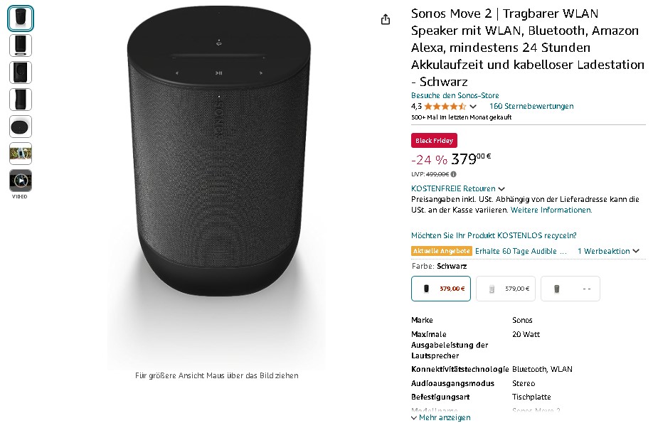 Sonos Move 2 Screenshot Sonos Move 2 tragbarer Smart Speaker