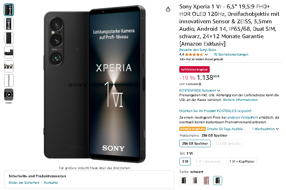 Sony Xperia 1 VI Screenshot der Sony Xperia 1 VI