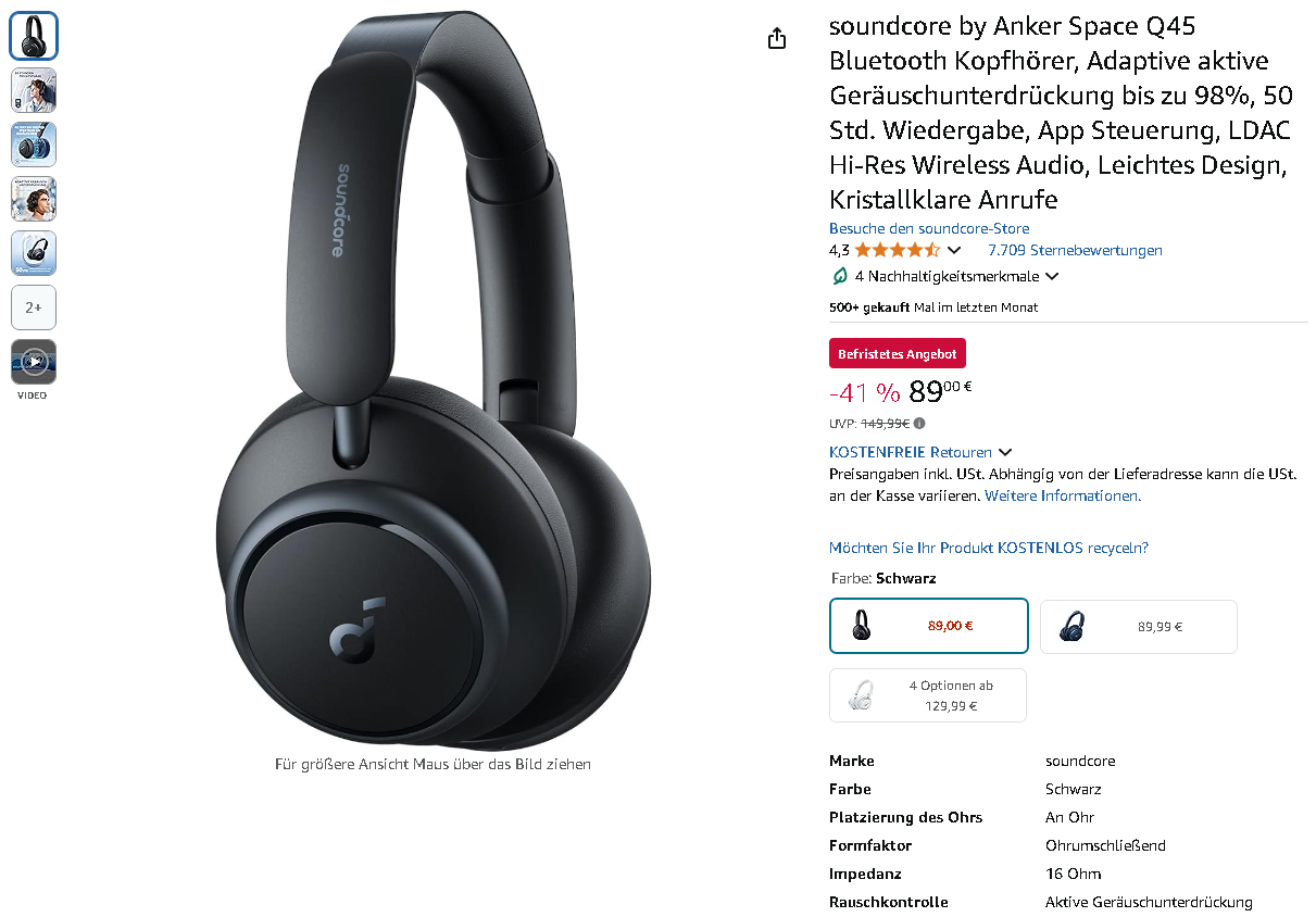 Soundcore Space Q45 Kopfhörer von Anker
