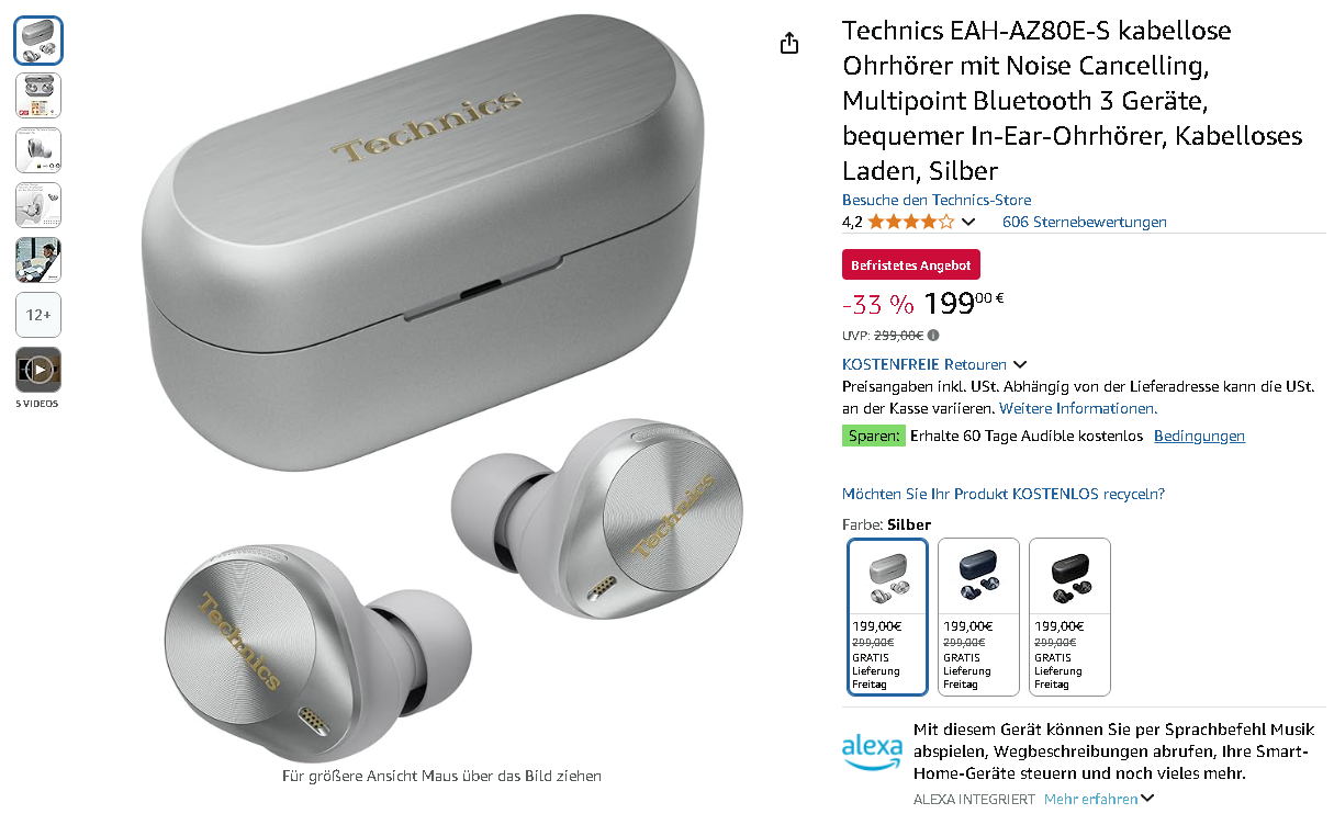 Technics EAH-AZ80E-S Wireless-Kopfhörer
