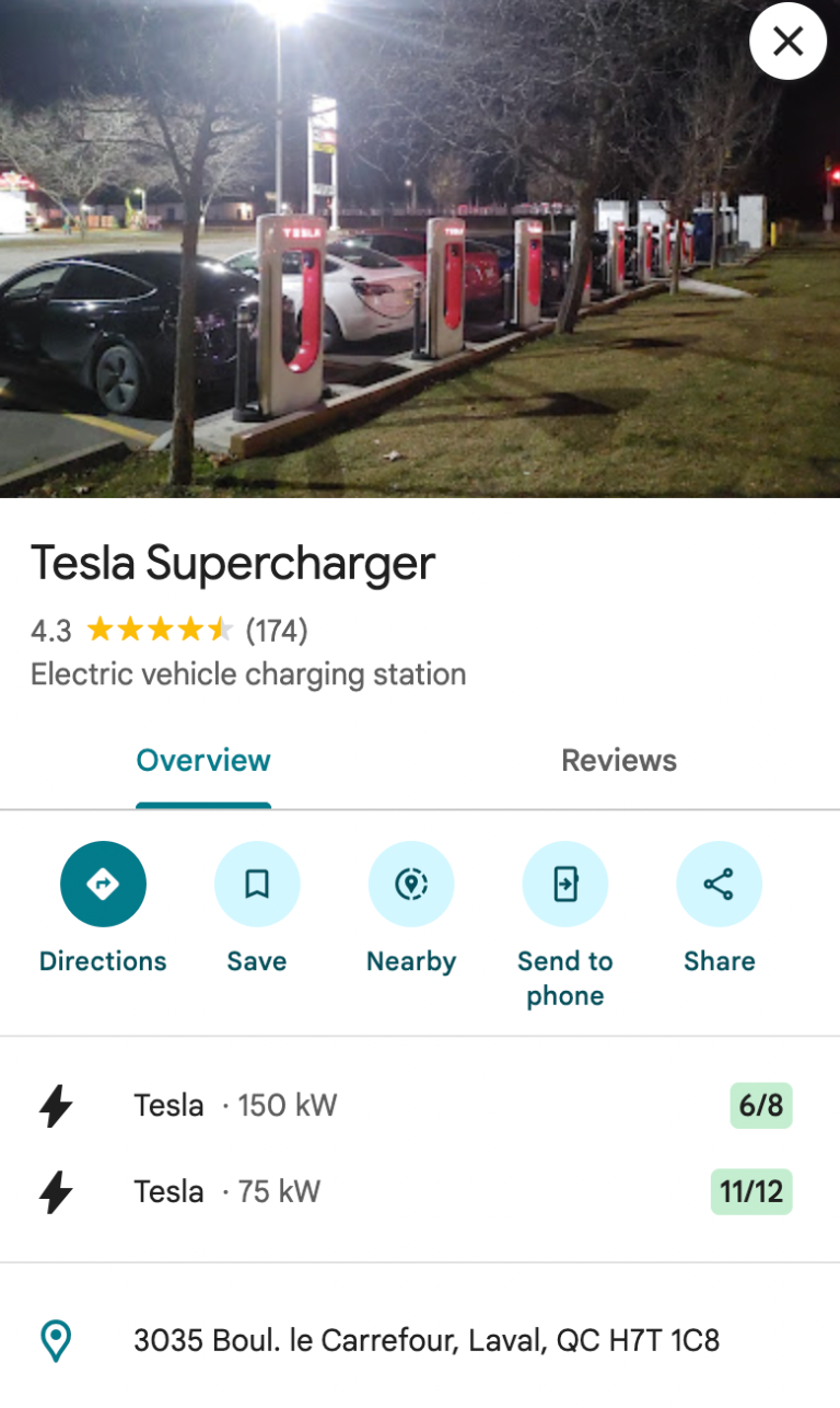 Anzeige des Supercharger-Station-Status in Google Maps
