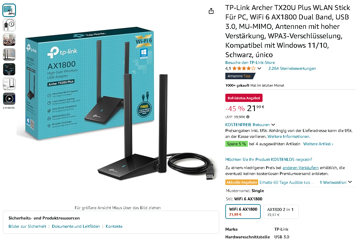 Screenshot der TP-Link Archer TX20U Plus Screenshot der TP-Link Archer TX20U Plus