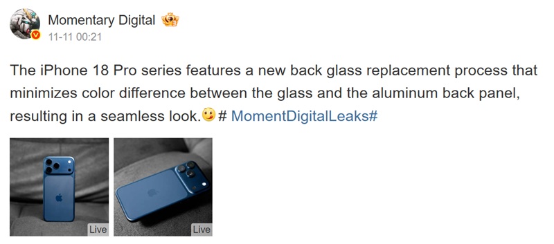 Automatische Übersetzung der Nachricht von Instant Digital auf Weibo über das iPhone 18 Pro Design