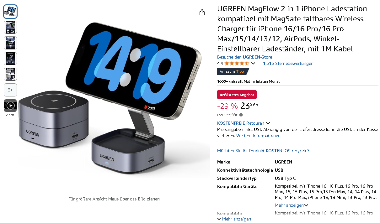 UGREEN MagFlow 2-in-1 Magnetische Ladestation