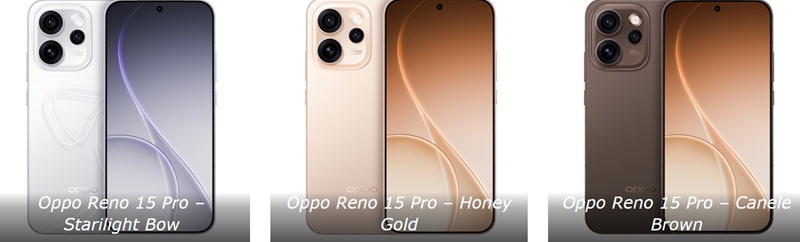 Oppo Reno 15 Pro in verschiedenen Farben