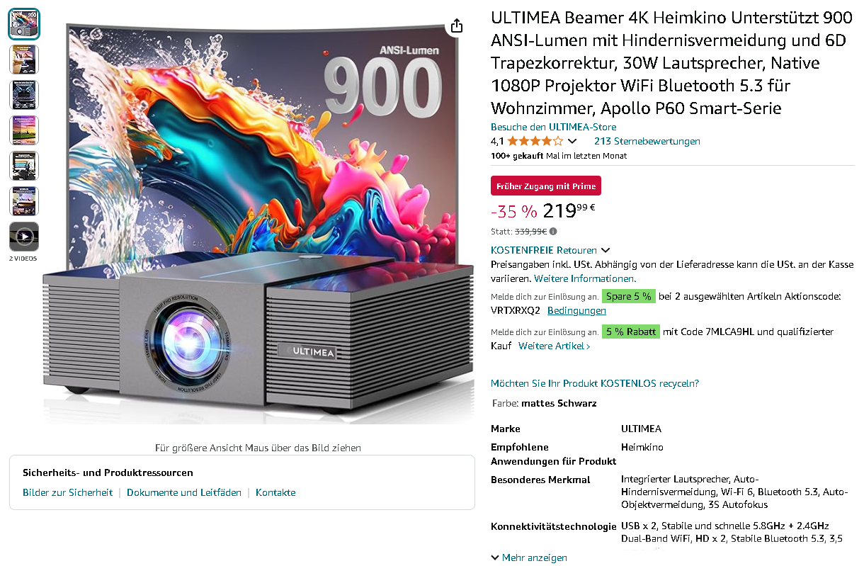 Screenshot der ULTIMEA Apollo P60 ULTIMEA Apollo P60 4K Beamer Screenshot
