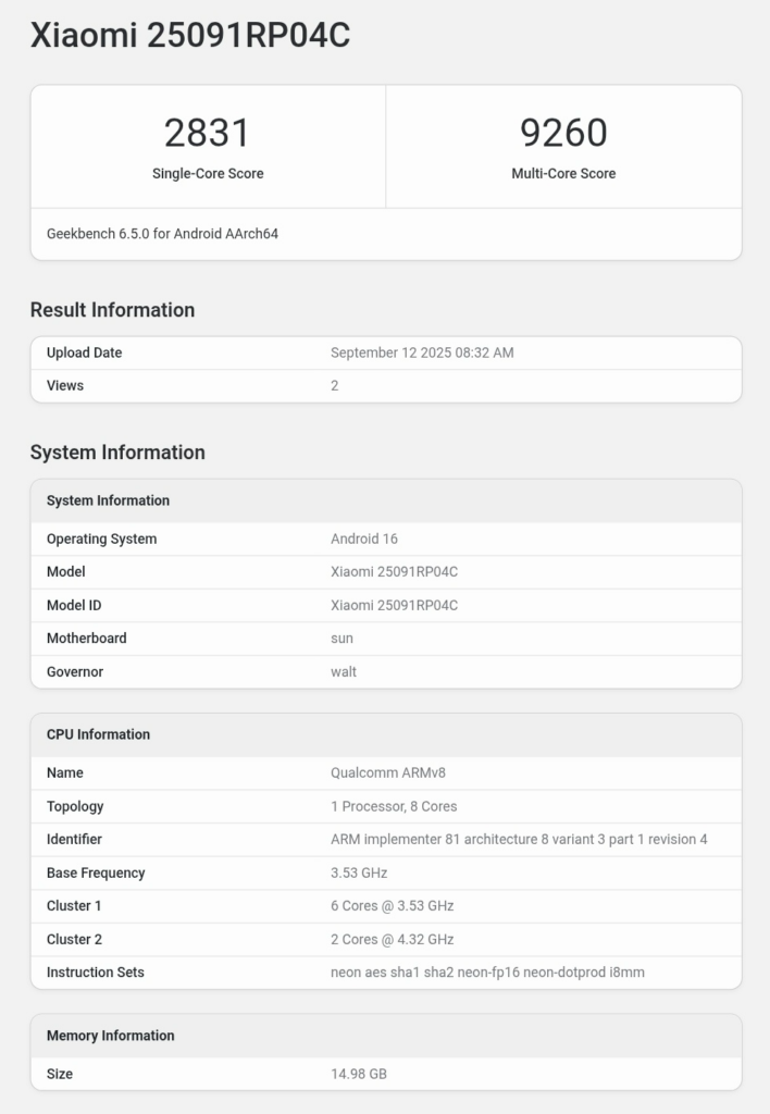Xiaomi Pad 8 Pro Leistungstest auf Geekbench