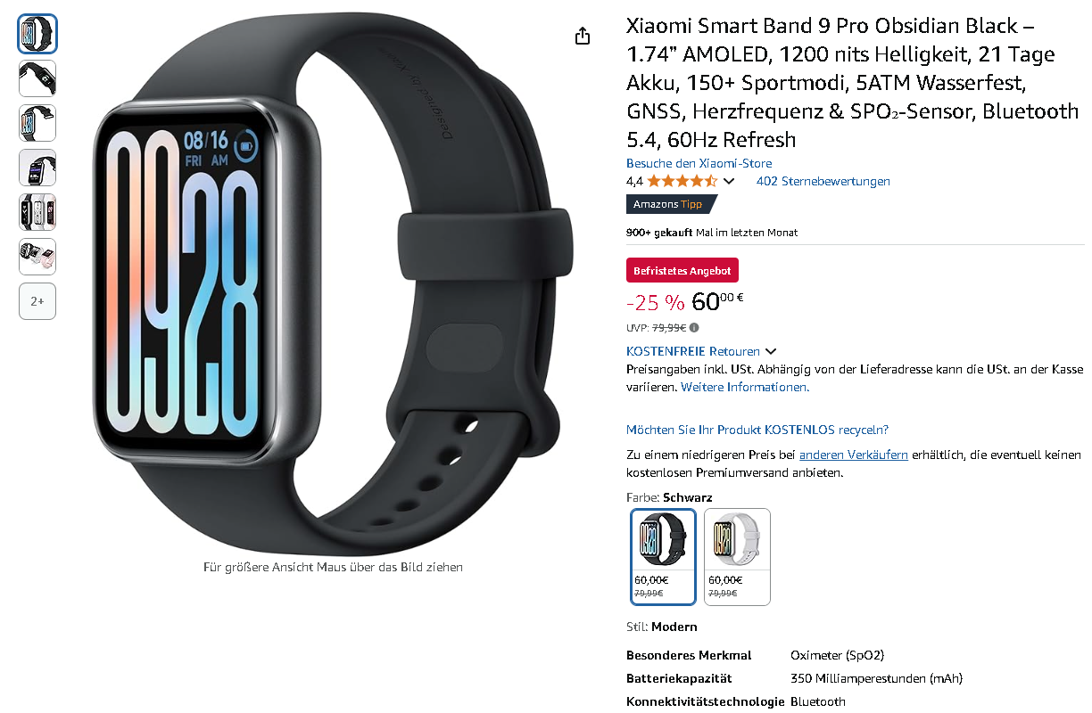 Screenshot der Xiaomi Smart Band 9 Pro