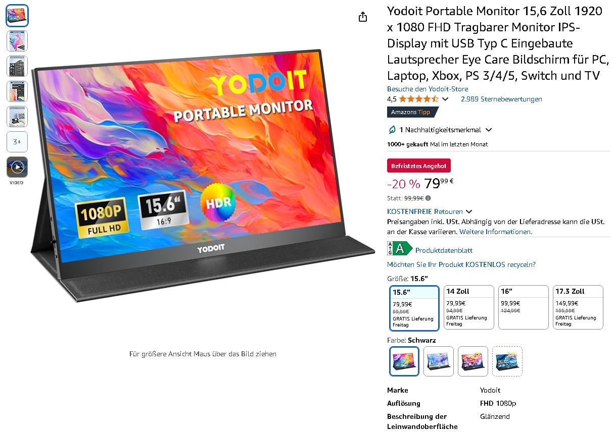 Yodoit Monitor Screenshot Yodoit 15,6-Zoll portable Monitor