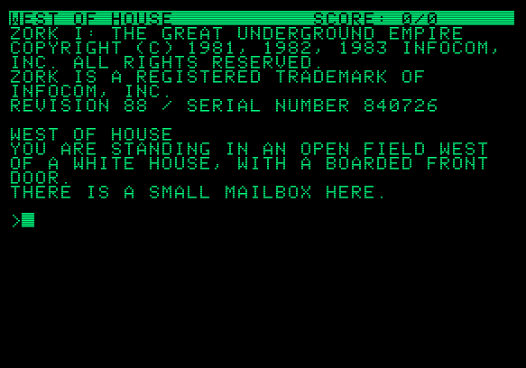 Bildschirmfoto des Spiels ZORK